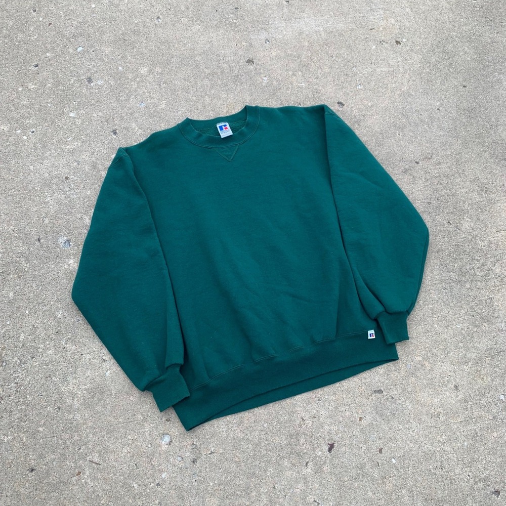 VTG Russell Athletic Sweatshirt XXL Green Blank Crewneck Made in USA V-Stitch